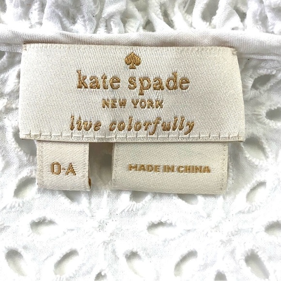 KATE Spade white all cotton eyelet sleeveless ruffle neck top Size 0 - Picture 6 of 9